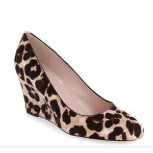 Kate Spade New York Women’s Calf Hair Leopard Print Brown/Ivory Wedge Heels Sz 8